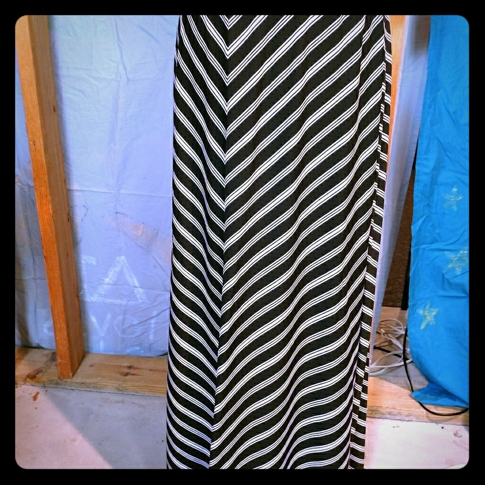 Black and white striped maxi skirt